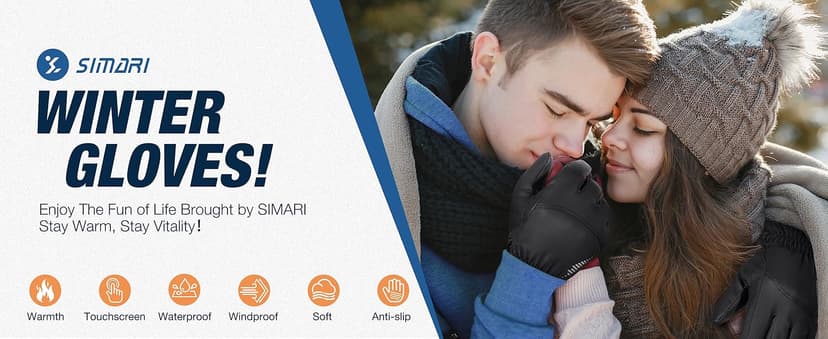 SIMARI Winter Waterproof Warm Gloves Women Men with Touchscreen Fingers, Ski Snow Windproof for Cold Weather Thermal, for Running Hiking Driving Cycling Outdoor Sports Daily Work