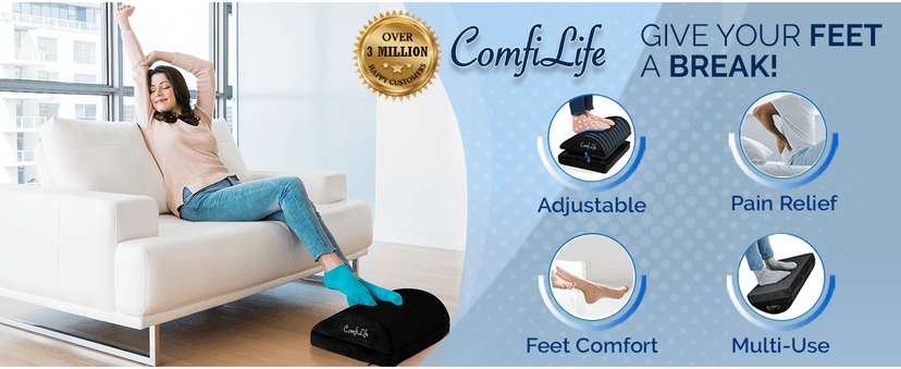 ComfiLife Foot Rest for Under Desk at Work – Adjustable Desk FootRest for Office Chair, Gaming Accessories – Ergonomic Teardrop Design for Back, Hip & Leg Pain Relief – 100% Memory Foam (Black)