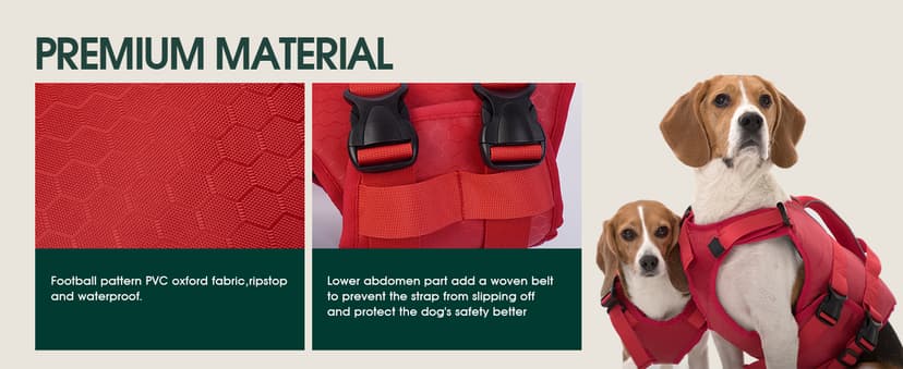 Kuoser Dog Life Jacket High Flotation, Reflective Dogs Life Vest for Swimming Boating, Adjustable Small Medium Large Dog lifejacket, Lightweight Dogs Life Preserver Rescue Handle Spring Summer Pool
