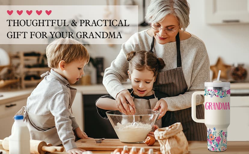 Grandma Gifts Birthday Gifts for Grandma Great Grandmother Gift Ideas Best Grandmother Gift from Granddaughter Grandson for Mothers Day Christmas 40oz Travel Cup Insulated Tumbler with Lid & Straw