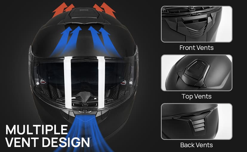 ILM Adult Motorcycle Modular Full Face Helmet Flip up Dual Visor DOT Approved Model 159(Matte Black,Large)