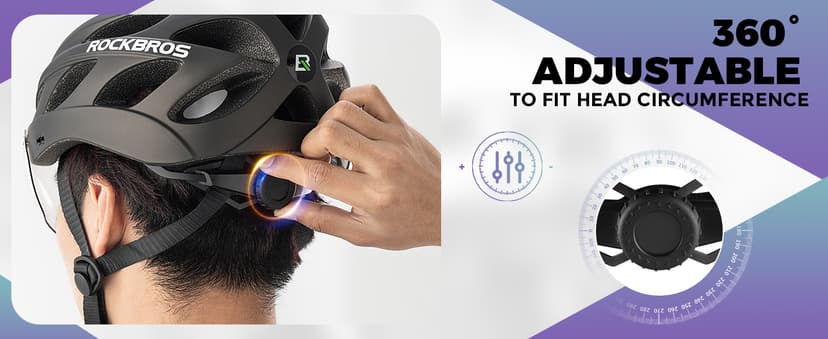 ROCKBROS Bike Helmet for Adult Men Women with Suggested Fit 58-65cm, Detachable Magnetic Goggles & Sun Visor, Lightweight with Adjustable Side and Chin Strap, Suitable for Myopia Glasses