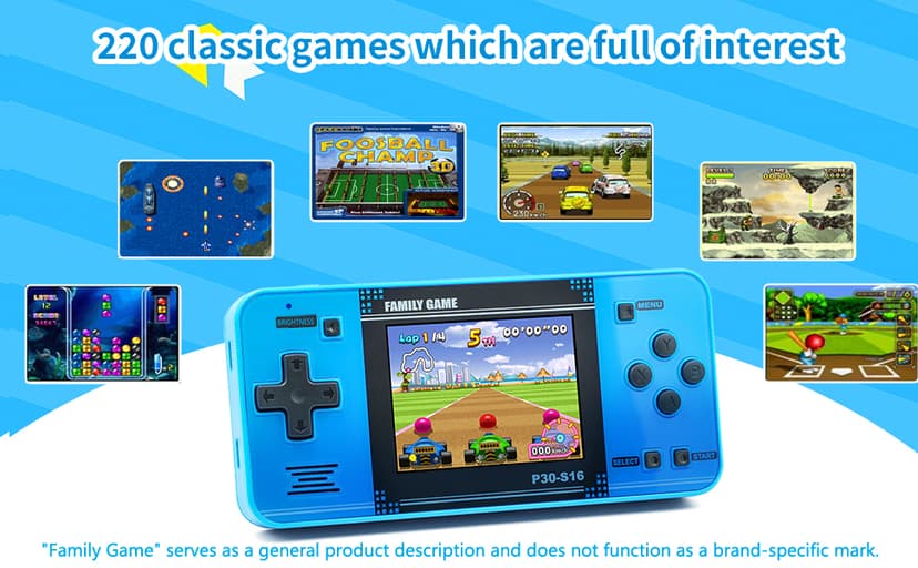 Handheld Game for Kids -Preloaded 220 Retro Video Games, Portable Gaming Player with Rechargeable Battery 3.0" LCD Screen, Mini Arcade Electronic Toy Gifts for Boys Girls (Blue)