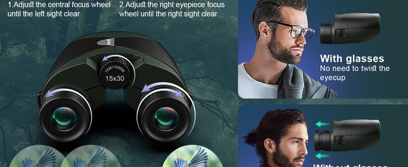 15x30 Compact Binoculars for Adults and Kids - Occer Large View High Powered Binoculars for Bird Watching - Lightweight Easy Focus Binocs with Low Light Vision for Hunting Cruise Ship Travel