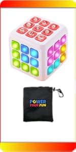 Power Your Fun Cubik LED Flashing Cube Memory Game - Electronic Handheld Game, 5 Brain Memory Games for Kids STEM Sensory Toys Brain Play Puzzle Fidget Light Up Cube Stress Relief Fidget Toy (Tie Dye)