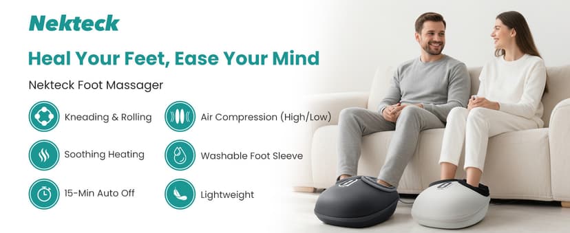 Nekteck Shiatsu Foot Massager with Heat, FSA Eligible Deep Kneading Therapy Air Compression, HSA Feet Massage Improve Blood Circulation Foot Wellness Soothing Pain Relief, Relax for Home Office Use