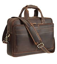 Polare Leather Briefcase for Men Business Travel Messenger Bags 15.6 Inch Laptop Bag YKK Metal Zipper