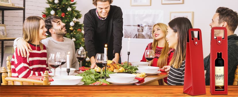 Wine Gift Bag, Reusable Leather Wine Tote Carrier, Single Bottle Champagne Beer Gift Bags Carrier for Birthday, Wedding, Picnic Party, Christmas Gifts (Red)