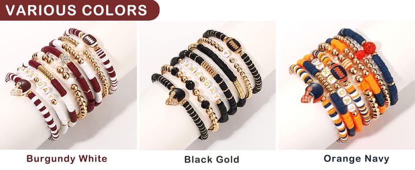 Game Day Bracelets for Women - Red, Black, Blue Heishi Clay Beaded Stretch Bracelets - Stackable Sports Charm Bracelet Bangles - Football Mom Accessories & Outfits Jewelry Gifts