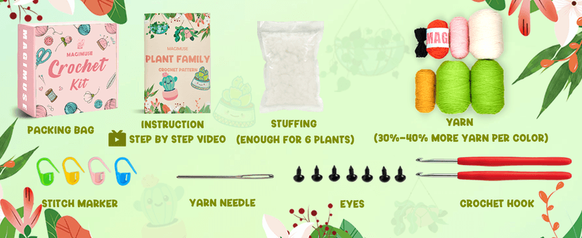 MAGIMUSE Crochet Kit for Beginners, Crochet Starter Kits, Amigurumi Craft Knitting Crocheting Kits with Step-by-Step Video Tutorials, 6 Pack Hanging Potted Plants Family(40%+ Yarn