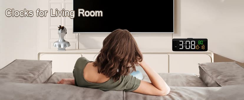 Netzu 3-in-1 Digital Clocks for Living Room with Temperature, Date & Time Display - 4 Levels Birghtness, 3 Volumes, Small & Compact Plug-in Alarm Clock for Bedroom, Office (Black)