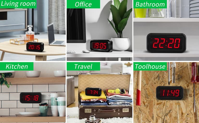 Alarm Clock, LED Digital Clock, Small Wall Clock, Battery Operated, Adjustable 3-Level Led Brightness, Dim Night Mode, 12/24Hr, Cordless, Constantly 1.2'' Digits Display for Bedroom/Travel,Easy to Set