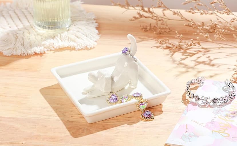 PUDDING CABIN Dog Mom Gifts for Women: Dog Lover Ring Holder Dish Jewelry Holder, Perfect for Mothers Day, Birthday, Wedding, Christmas