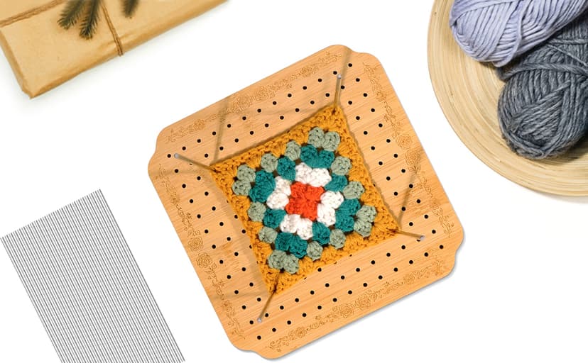 CraftyManor 7.6 in Blocking Boards for Crochet Projects with Rose Pattern, Crochet Blocking Board with Pegs, Granny Square Blocking Board with 20 Stainless Steel Pegs, Bamboo