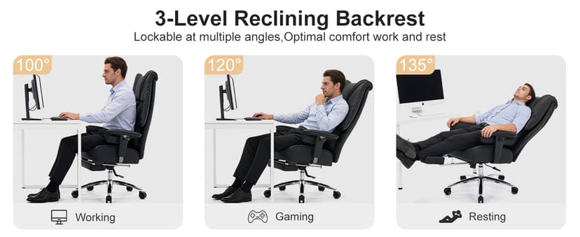 EXCEBET Big and Tall Office Chair 400lbs Wide Seat, Leather High Back Executive Office Chair with Foot Rest, Ergonomic Chairs Lumbar Support for Lower Back Pain Relief (Grey)