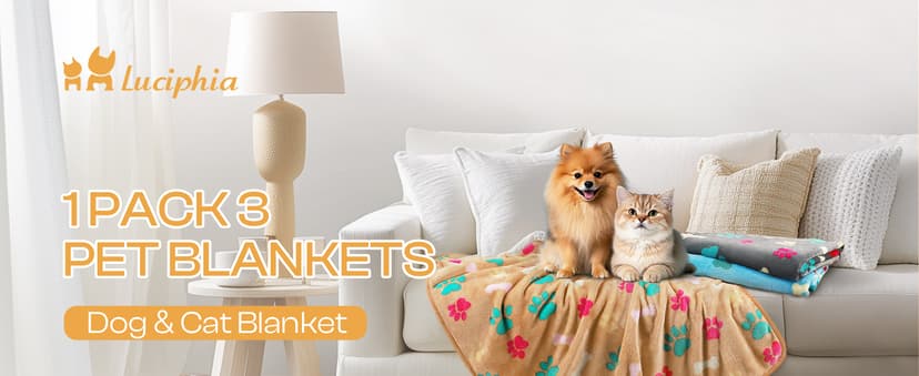 Luciphia 1 Pack 3 Blankets Fluffy Premium Fleece Pet Blanket Flannel Paw Printed Throw for Dog Cat(Small 23x16'', Grey/Brown/Blue) B09PFN1KR8