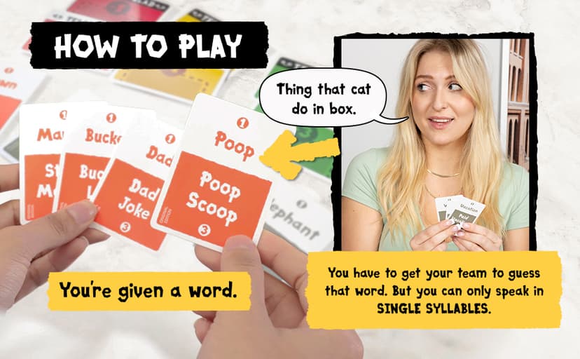 Be a Neanderthal poet! Give one-syllable words and phrases so friends guess the word in this quick-to-learn viral party game. Exploding Kittens Poetry for Neanderthals, 2+ Players, Ages 7+ Word Game B089DTQDLR