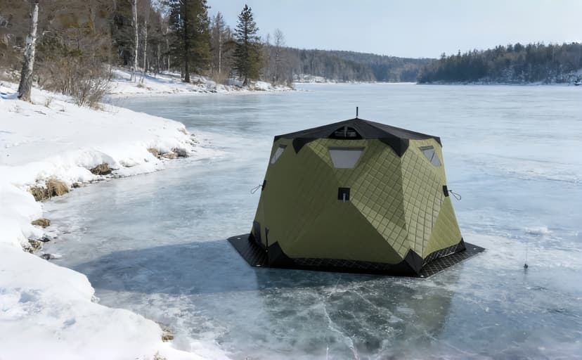 8-12Person Ice Fishing Tent with Stove Jack and Floor Portable ICES Fishings Shelter 210D Insulated Layer Oxford Cloth Hexagon Shanty Pop-Up Fish Tent for Winter Camping Fishing