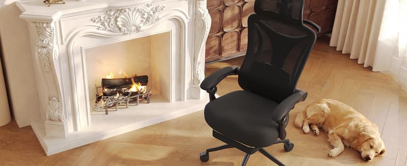 Ergonomic Office Chair with Footrest - Adjustable Lumbar Support & Headrest, 90-160° Reclining Mesh Back Computer Chair - Home Office/Gaming, 350lbs Capacity
