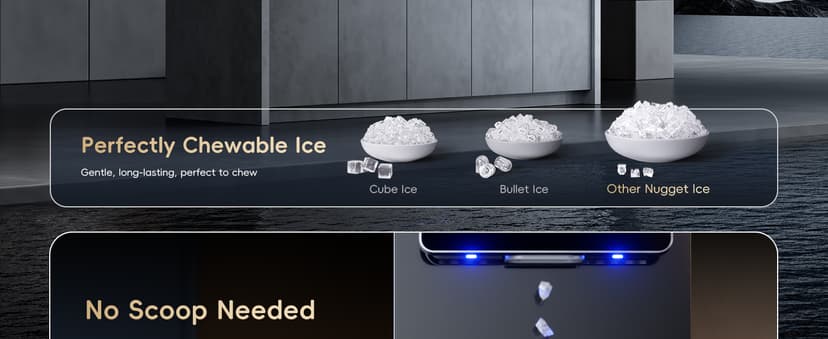 ecozy Nugget Ice Makers Dispenser 40 lbs Per Day Pebble Sonic Ice Machine Countertop, Touch-Free Ice, Self-Cleaning, Mistalo Drop Slim for Home Kitchen Office