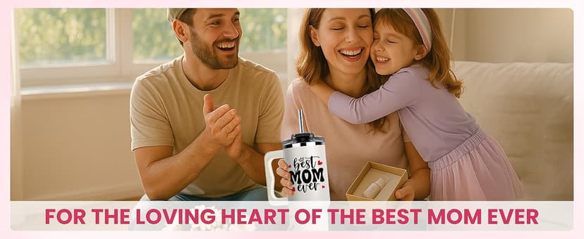 Vivulla68 Best Mom Ever Tumbler With Handle 40oz, Mommy Coffee Mug, Mama Tumblers, Momma Gift Ideas, Funny Birthday Present For Her, Cute Mother Day Gift Tumbler, Mom Cup