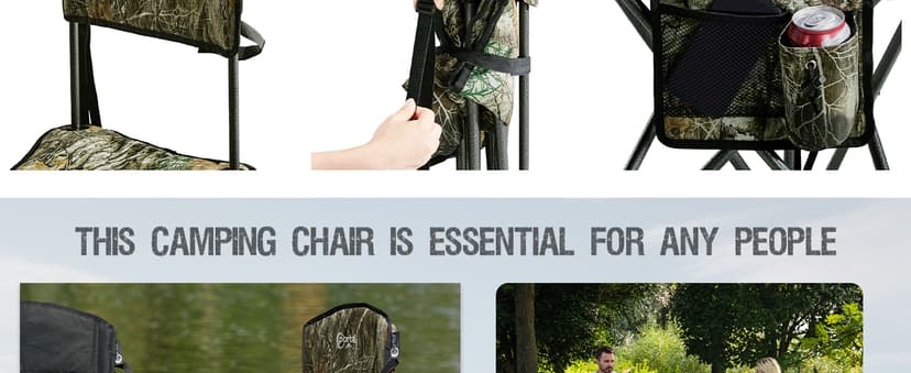 PORTAL Extra Large Quick Folding Tripod Stool with Backrest Fishing Camping Chair with Carry Strap