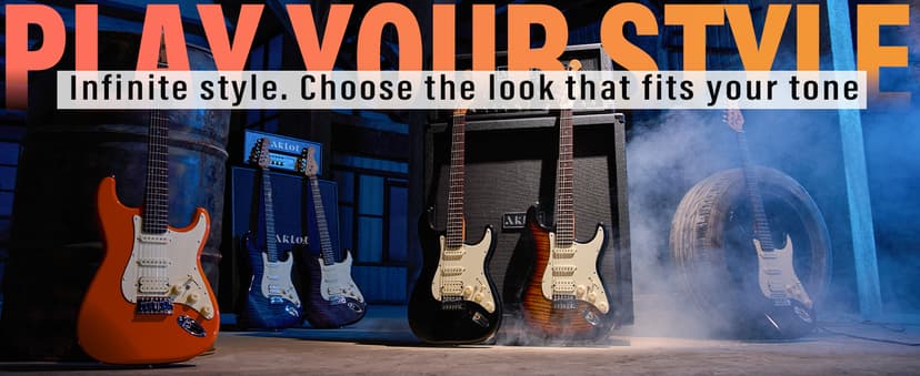 AKLOT Beginner Electric Guitar Kit: 10W Amp, Coil-Split HSS Pickups, Lesson Book, Roasted Maple Neck, Gig Bag, Tuner, Strap, Picks, Stryde Violet Venom