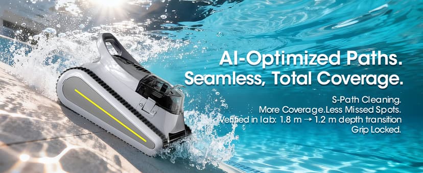 Pool Vacuum for Inground Pools & Above Ground Pool, Cordless Robotic Pool Cleaner with 180W Brushless Motor, 3-Hour Runtime, Wall-Climbing Pool Robot Scrubber for Pools up to 2150 Sq.Ft.