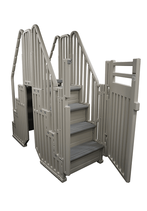 Confer Plastics Step-1X: Sturdy Above Ground Entry System with Dual Handrails and Slip-Resistant Steps, Easy Installation, Supports up to 400 lbs - Proudly Made in USA. Warm Grey with Grey Treads