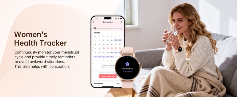 Smart Watch for Women, 1.27" AMOLED Screen Smartwatch with Answer/Make Call for iPhone/Android/Samsung, Fitness Tracker with 120+ Sport Modes, Heart Rate/Sleep/Health Monitor, IP68 Waterproof, 2 Bands