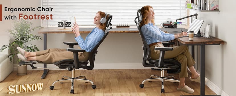 Ergonomic Office Chair with Footrest, Desk Chair Comfy with 3D Adjustable Lumbar Support & Arm & Headrest, 4 Gear 90°-135° Tilt, Wide Air Mesh Seat, Heavy Duty Class-4 Gas Lift, Computer Gaming Chair