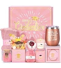 2025 Graduation Gifts,Congratulations Gifts for Her with 12 OZ Wine Tumbler,Candle,Frames,Keychain,Senior College Graduation Gifts for Daughter Son Niece Nephew,Personalized Makeup Bag for Friend