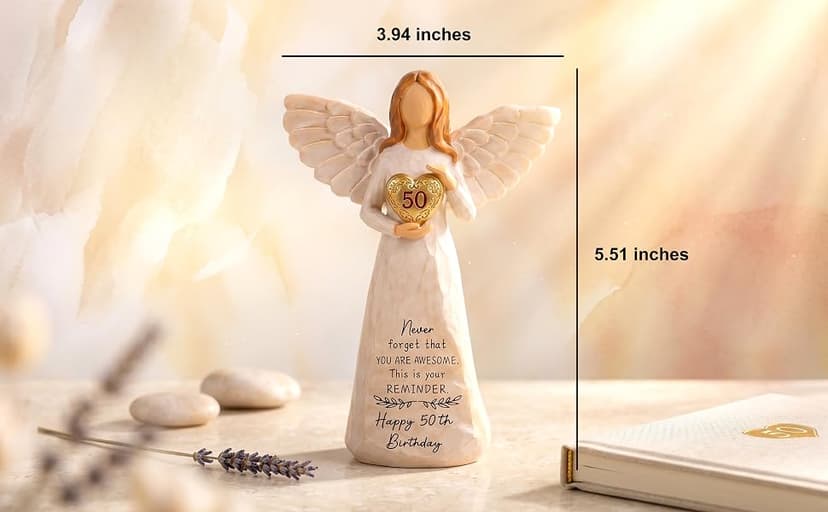 50th Birthday Gift for Her, Birthdays Party Decorations, Happy 50th Birthday Gifts for Women Friends Mom Wife Sister 50th Birthday Gifts for Women, 5.5” Angel Figurine - 50 Year Old Gift Ideas B0H2HTH8PC