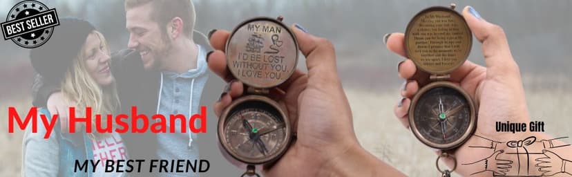 RII to My Husband I Love You, Brass Compass Engraved Gifts for Men, Bronze Gifts for Men, Romantic Gifts for Him/Her, Keepsake Gifts for Husband, 5th/25th 50th Wedding Gift Ideas