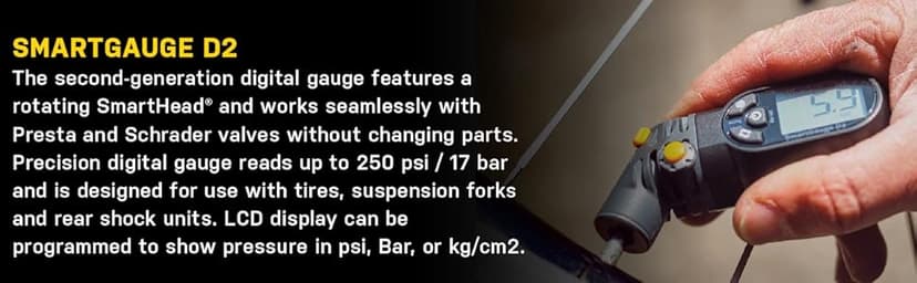 Topeak SmartGauge D2 Digital Tire Pressure Gauge – Presta/Schrader Compatible, 250 Psi/17 Bar, Precision Air Pressure Reader with LCD Display for Bikes, Motorcycles & Sports Equipment