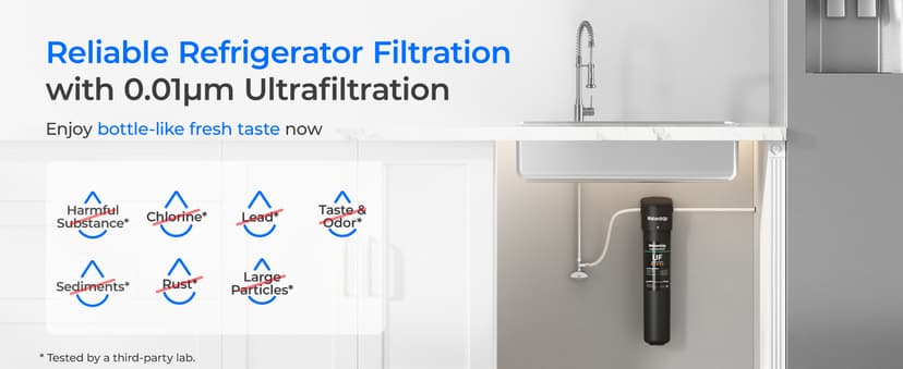 Waterdrop 15UC-UF 0.01 μm Inline Water Filter for Refrigerator, 2 Years, In Line Water Filter for Icemaker, Ideal for Ice Maker, RV, Refrigerator, 1/4 inch Direct Connect, NSF/ANSI 42 Certified