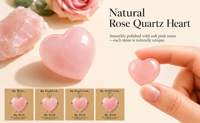 Gift for Girlfriend – My Rock Rose Quartz Heart Pocket Hug, Natural Crystal Love Stone Keepsake with Message Card & Gift Box, Love Gift from Boyfriend B0GG9PQF8Y