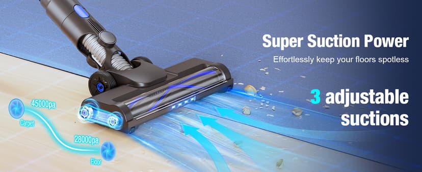 Cordless Vacuum Cleaner, 550W 45KPA 50Min Vacuum Cleaners for Home, Self-Standing Stick Vacuum with Touch Screen, 3 Power Modes, Rechargeable Battery, Handheld Vacuum for Pet Hair/Carpet/Floor