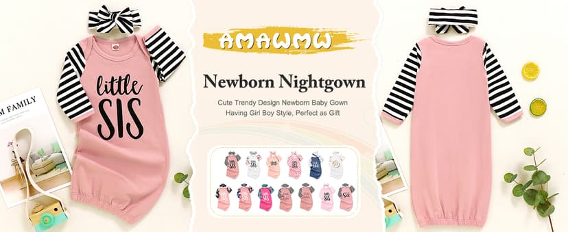 AMAWMW Newborn Baby Girl Little Sister Sleeper Gown Stripe Long Sleeve Nightgown Pajamas Gifts Stuff Essential Outfit