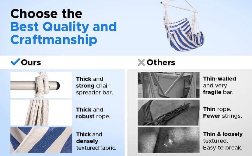ADVOKAIR Hammock Chair Swing, Heavy-Duty Hanging Rope Swing Seat Supports 500 Lbs, Ideal for Outdoor Patio, Backyard, Porch, Deck & Indoor Bedroom Use