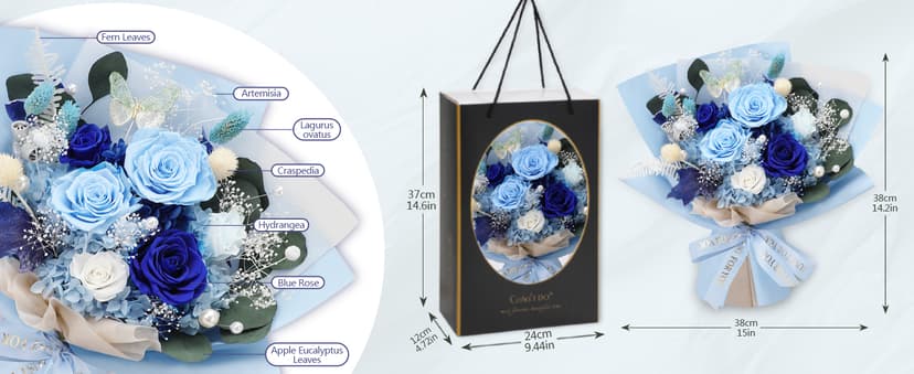 Casaido Preserved Flowers for Delivery, 6 Blue Roses Bouquet, Birthday Gifts for Women, Christmas Rose Gifts for Mom Wife Girlfriend, Forever Real Flowers for Valentines Day Anniversary