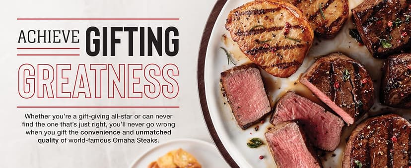 Omaha Steaks Deluxe Gift Package (4 Bacon-Wrapped Filet Mignons, 4 Steak Burgers, 4 Gourmet Jumbo Franks, 4 Potatoes au Gratin, 4 Caramel Apple Tartlets, 1 jar Omaha Steaks Seasoning)