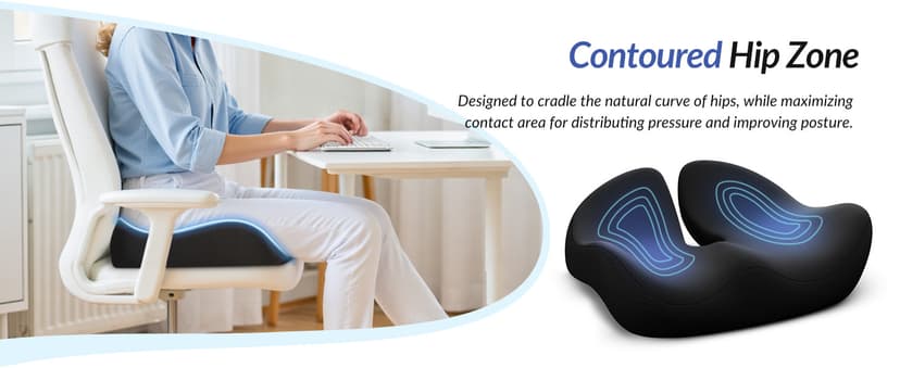 ZIKEE Pioneering Seat Cushion for Pressure Relief, Ergonomic Office Chair Cushion for Sciatica, Back, Hemorrhoids & Tailbone Pain Relief, High-Density Memory Foam Car Seat Cushion with Anti-Slip Base