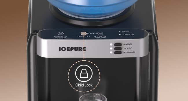 ICEPURE 3-in-1 Water Dispenser with Built-in Ice Maker, Water Cooler Dispenser for 5 Gallon Bottle Top Loading, Hot and Cold Water Dispenser with Child Lock for Home and Office, 33lbs/24H