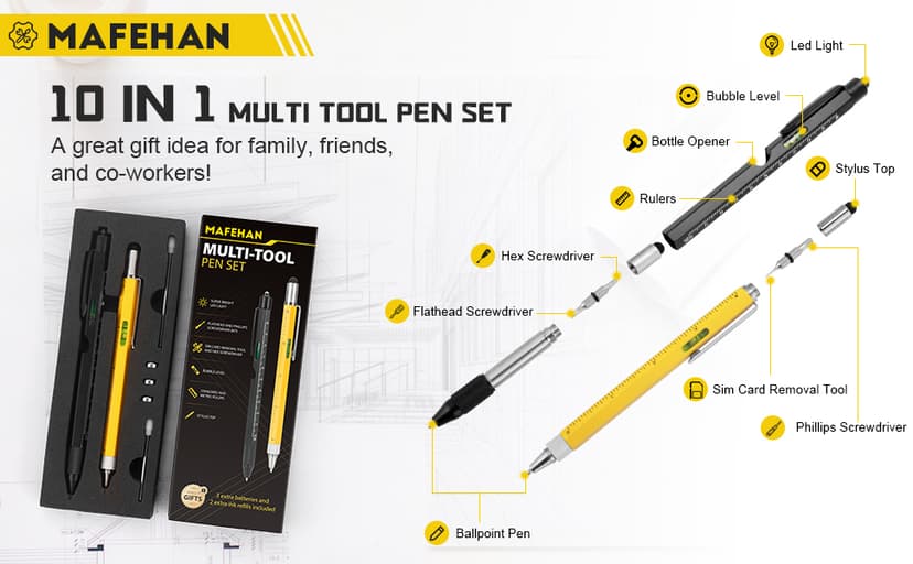 Gifts for Men Who Have Everything – MAFEHAN 9-in-1 Multitool Pen with LED Light, Cool Gadgets & Gifts for Dad, Husband, Grandpa – Christmas Gifts, Stocking Stuffers, White Elephant Ideas