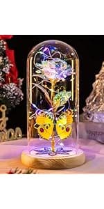 Beferr Christmas Rose Gifts for Women Mom Birthday Gifts, Galaxy Glass Rose Forever Preserved Flowers for Delivery Prime Light Up Rose in Glass Dome with Butterfly Xmas Gifts for Grandma Her Wife