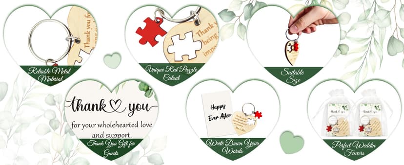 AerWo 50 Sets Wedding Favors for Guests, Wedding Party Favors with Rustic Wood Heart Puzzle Keychains Thank You Cards and Organza Bags, Wedding Gifts for Guests Wedding Bridal Shower Thank You Gifts