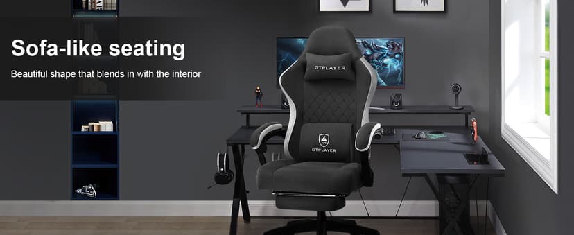 GTPLAYER Gaming Chair, Computer Office Chair with Pocket Spring Cushion, Linkage Armrests and Footrest, High Back Ergonomic Computer Chair with Lumbar Support Task Chair with Footrest(Black)