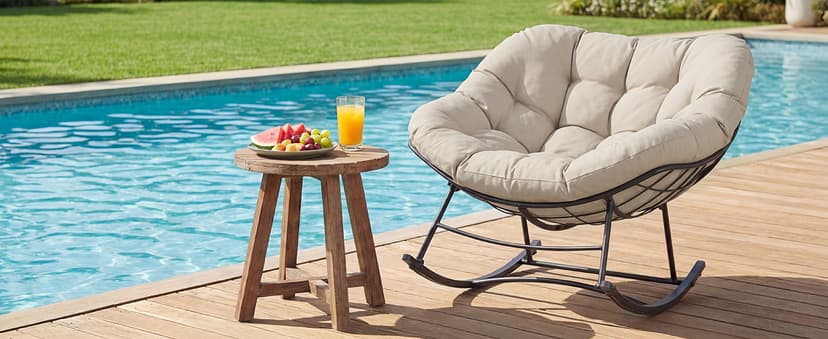 NEWBULIG Outdoor Patio Rocking Chair with 5.5" Thick Cushion, Oversized Egg Lounge Chair, 450 Lbs Heavy Duty, Water-Repellent Fabric, for Garden, Porch, Living Room