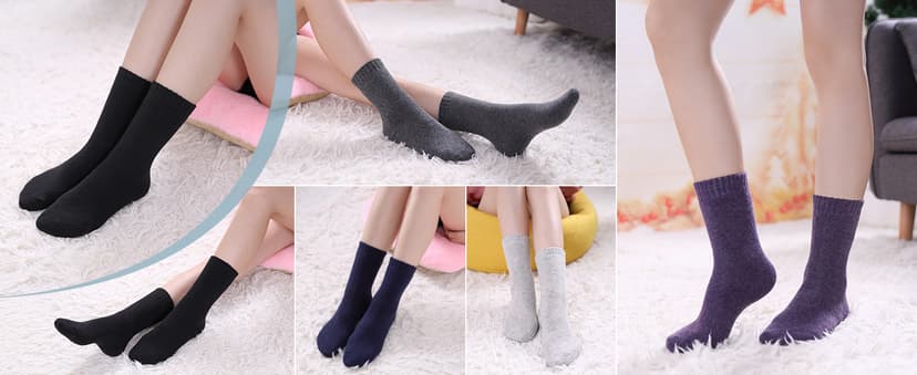 LINEMIN Wool Socks for Women Winter Warm Hiking Thick Warm Cozy Boot Crew Gift Socks 5 Pairs